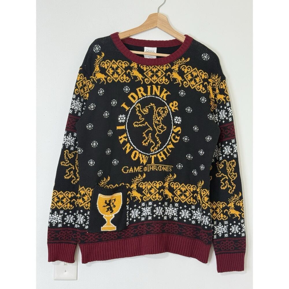 Game of Thrones Lannister Ugly Christmas Sweater I Drink & I Know Things Size XL